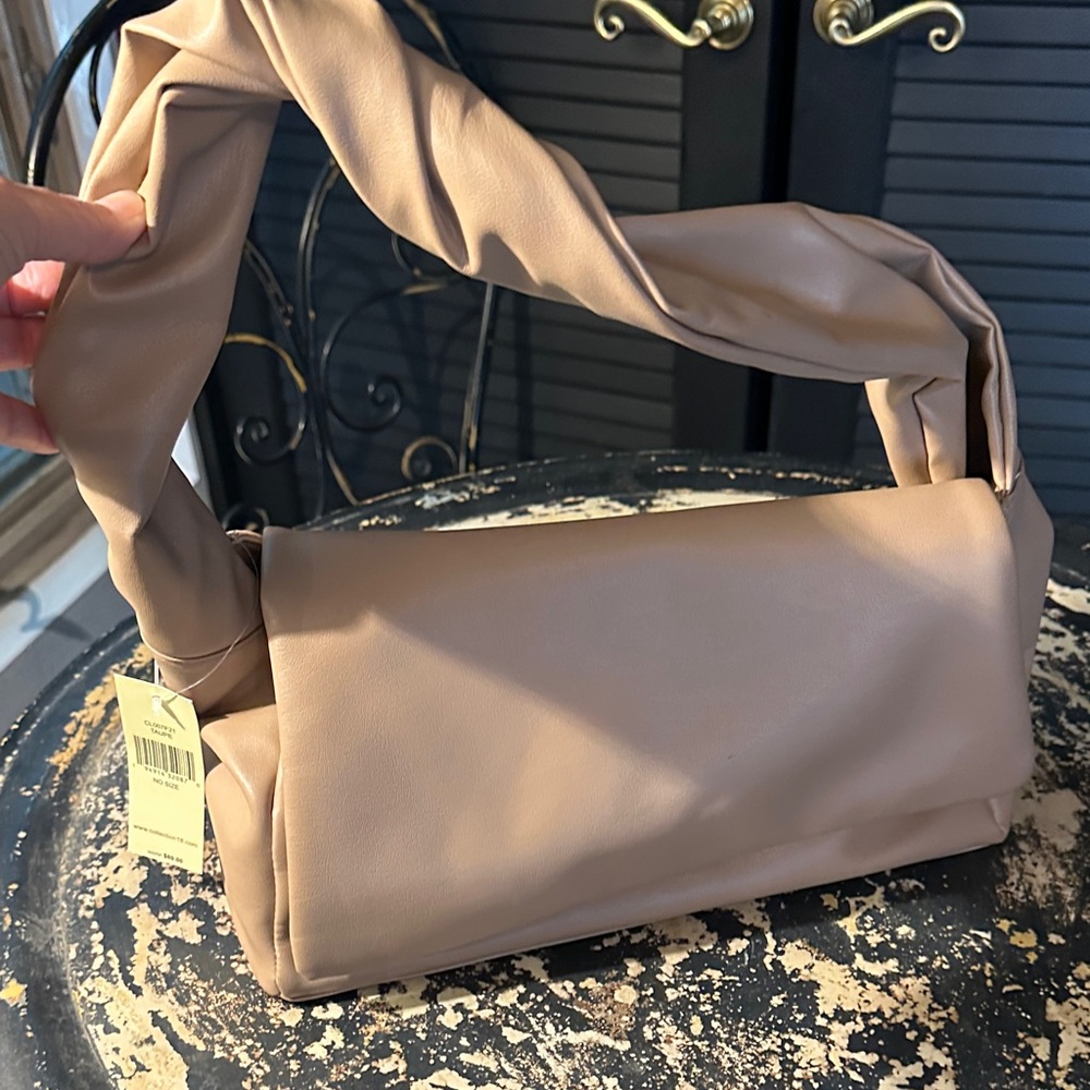 Soft Twist-Handle Shoulder Bag in Taupe
